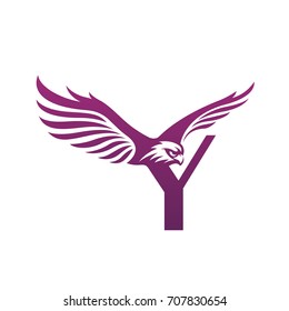 Vector Flying Purple Eagle Letter Y Logo