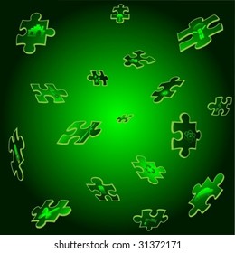 Vector flying puzzle pieces with eco icons