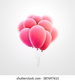 Vector flying realistic pink glossy balloons holiday celebration elements. Balloon bunch composition