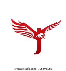 Vector Flying Red Eagle Letter J Logo