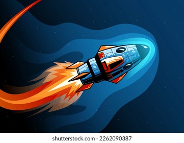 vector of Flying Rocket in the Space