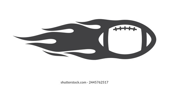 Vector volando bola de rugby con llamas. Aislado sobre fondo blanco