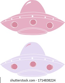 Vector flying saucer (alien spaceship) in pink and purple colors 