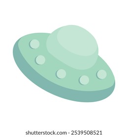 Vector flying saucer element in a cartoon style. Mystery of the cosmos, a UFO, Halloween symbol. The illustration is suitable for web design, online shop, print, and social media posts. The icon is