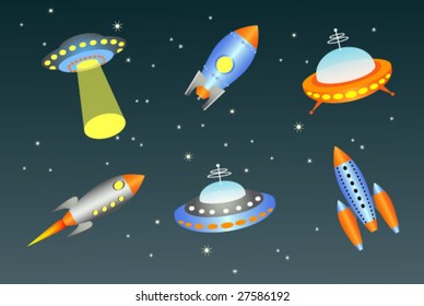 vector flying saucers and spaceships