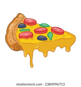vector flying slice of pizza cartoon vector illustration fast food concept isolated vector