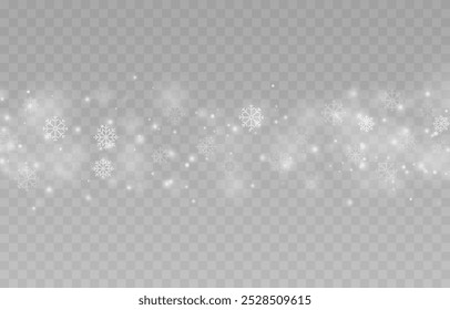 Vector flying snow. Flying snowflakes on an isolated transparent background. Winter or Christmas background. Snow or snowflakes png.