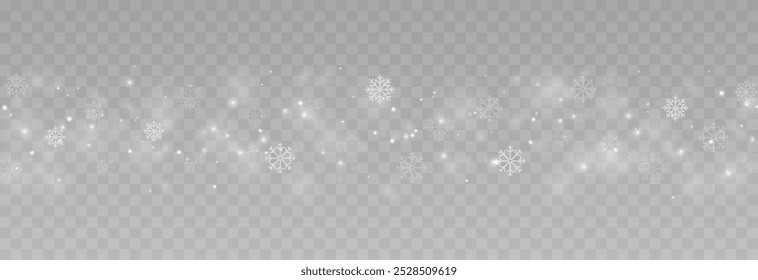 Neve voadora vetorial. Flocos de neve voadores em um fundo transparente isolado. Fundo de inverno ou Natal. Neve ou flocos de neve ping.