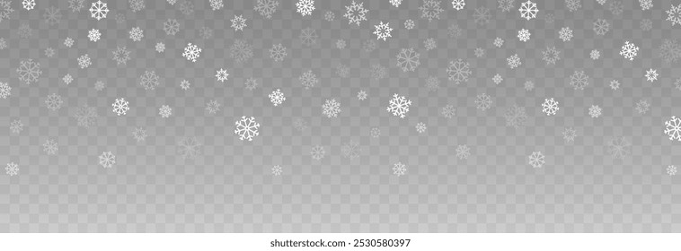 Vector flying snow. Flying snowflakes on an isolated transparent background. Winter or Christmas background. Snow or snowflakes png.