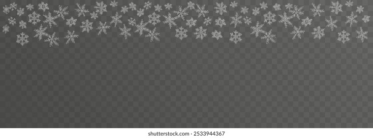 Vector flying snow. Flying snowflakes on an isolated transparent background. Winter or Christmas background. Snow or snowflakes png.