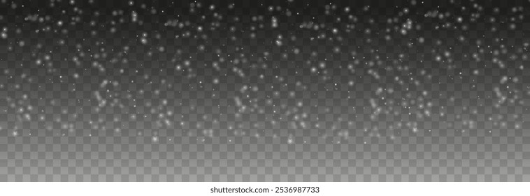 Vector flying snow. Flying snowflakes on an isolated transparent background. Winter or Christmas background. Snow or snowflakes png.