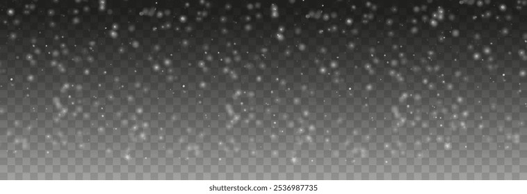 Neve voadora vetorial. Flocos de neve voadores em um fundo transparente isolado. Fundo de inverno ou Natal. Neve ou flocos de neve ping.
