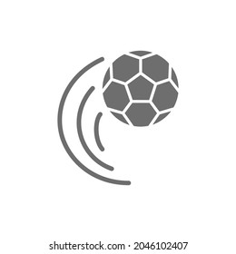 Vector flying soccer ball grey icon. Isolated on white background