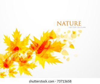 Vector flying summer abstract leaves. Summer nature background. Hot orange and green leaf design