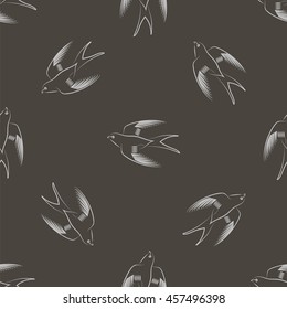 Vector Flying Swallow Animal Seamless Pattern. Bird Geometric Background.