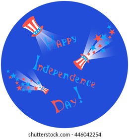 Vector with Flying Uncle Sam's Cylinders, Light Projectors, Stars and Lettering. EPS10