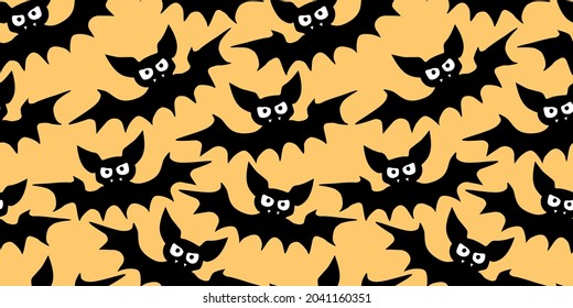 Vector flying vampire bats seamless pattern. Halloween backgrounds and textures in flat cartoon gothic style