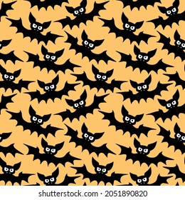 Vector flying vampire bats seamless pattern. Halloween backgrounds and textures in flat cartoon gothic style