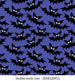 Vector flying vampire bats seamless pattern. Halloween backgrounds and textures in flat cartoon gothic style