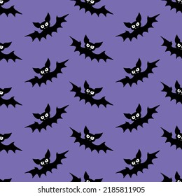 Vector flying vampire bats seamless pattern. Halloween backgrounds and textures in flat cartoon gothic style