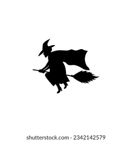 Vector Flying Witch with Black Broomstick