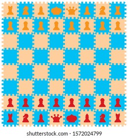 Vector foam baby kids play mat chess puzzle Isolated on white background.