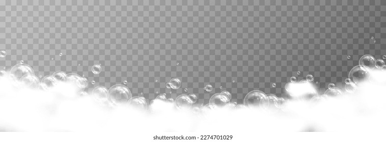 Vector foam with bubbles on an isolated transparent background. Foam, bubbles png. Detergent png. Shampoo, bath foam.