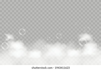 Vector Foam With Bubbles. Soap Bubbles Png, Foam Png, Soap, Shampoo. Bath Foam On Isolated Transparent Background.