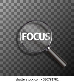 vector focus word in magnifying glass on sample background