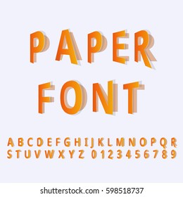 Vector folded font. Vector paper font.