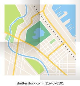 Vector Folded Paper City Map. Top View.