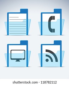 Vector folder icon set on gray background