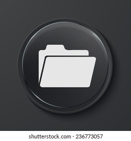 Vector folder modern black glass circle icon. Eps10