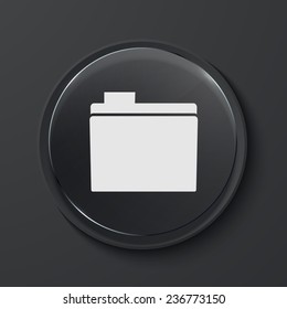 Vector folder modern black glass circle icon. Eps10