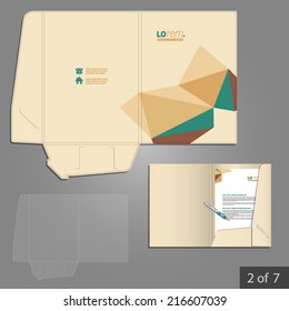 Vector folder template design for company with origami elements. Element of stationery.