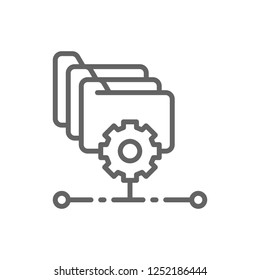 Vector folders with gear, project management, file setting line icon. Symbol and sign illustration design. Isolated on white background