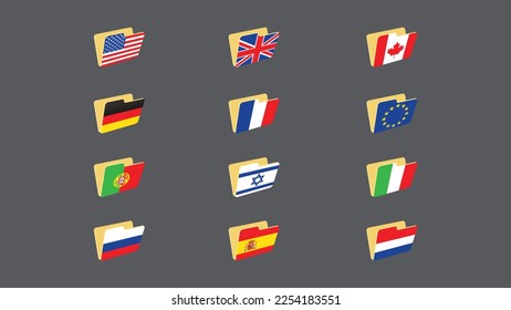 Iconos de carpetas vectoriales con banderas
