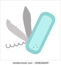 Icono de cuchillo plegable vectorial aislado en fondo blanco. Ilustración del equipo de corte portátil. Dispositivo de cálculo para el turismo activo al aire libre. Imagen de Corkbolt
