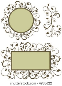 Vector Foliage graphics useful as ornaments and decoration. This design was created in earth tone greens. Add your own text if desired.