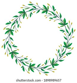 Vector de correa foliada; marco floral redondo para tarjetas de felicitación, invitaciones, afiches, banners.