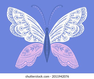 Vector Folk Art Floral Butterfly Detailed Illustration Clip Art