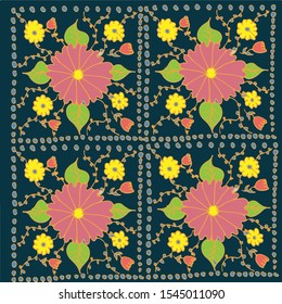 Vector Folk Art Floral Pattern Tile