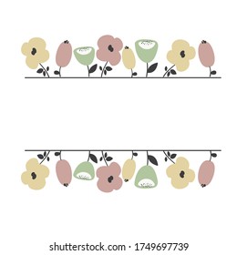 Vector folk art frame, flowers,  on white background. Scandinavian and Norwegian style greeting card, invitation.