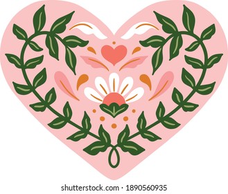 Vector folk art heart isolated on a white background