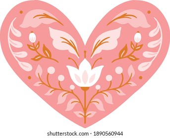 Vector folk art heart isolated on a white background