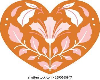 Vector folk art heart isolated on a white background