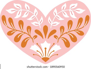 Vector folk art heart isolated on a white background