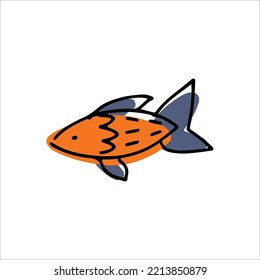 Vector folk art style. Folkart illustration with fish isolated
