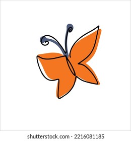 Vector folk art style. Folkart illustration with butterfly element isolated on white background