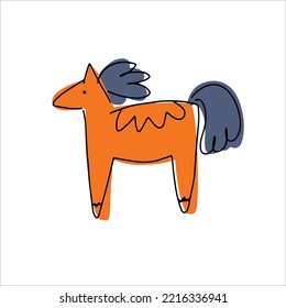 Vector folk art style. Folkart illustration with horse elements isolated on white background
